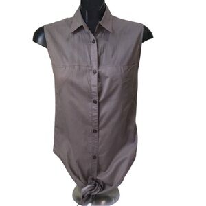 HELMUT LANG Tie Front Sleeveless Cotton Button Up Shirt Top Minimalist Neutral S